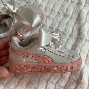Baby Puma Sneakers Nude with Blush and Bow Detail